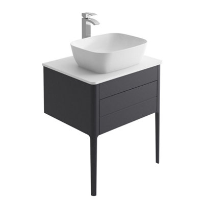 Plum&clay Sutton Blue-Grey Floor Standing Bathroom Vanity Unit With Pre-Drilled Tap Hole Worktop (W)630mm (H)700mm from B&Q