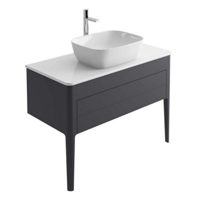Plum&clay Sutton Blue-Grey Floor Standing Bathroom Vanity Unit With Pre-Drilled Tap Hole Worktop (W)980mm (H)700mm from B&Q