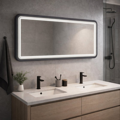Plum&clay Sutton Blue Grey Border Led Illuminated Bathroom Mirror (W)1180mm (H)650mm from B&Q
