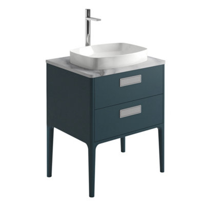 Plum&clay Canaria 4 Leg Blue Bathroom Vanity Unit With White Marble Countertop & Integrated Ceramic Basin (W)635mm (H)850mm from B&Q