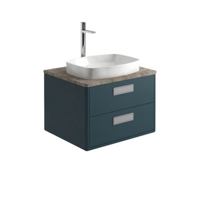 Plum&clay Canaria Blue Wall Hung Bathroom Vanity Unit With Stone Countertop & Integrated Ceramic Basin (W)635mm (H)850mm from B&Q