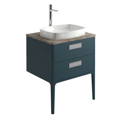 Plum&clay Canaria 2 Leg Blue Bathroom Vanity Unit With Stone Countertop & Integrated Ceramic Basin (W)635mm (H)850mm from B&Q