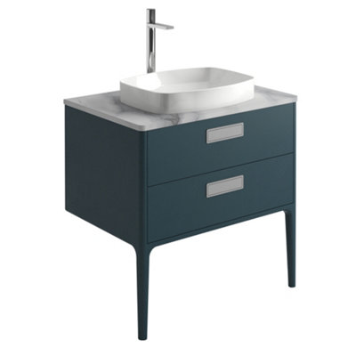 Plum&clay Canaria 2 Leg Blue Bathroom Vanity Unit With White Marble Countertop & Integrated Ceramic Basin (W)785mm (H)850mm from B&Q