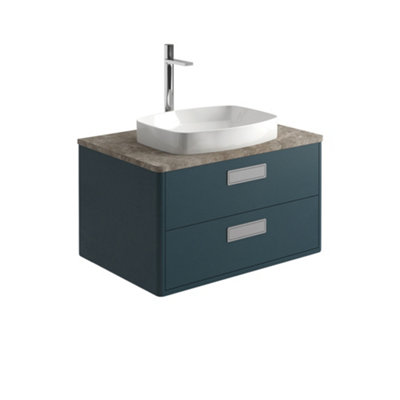 Plum&clay Canaria Blue Wall Hung Bathroom Vanity Unit With Stone Countertop & Integrated Ceramic Basin (W)785mm (H)850mm from B&Q