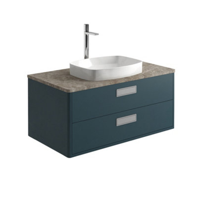 Plum&clay Canaria Blue Wall Hung Bathroom Vanity Unit With Stone Countertop & Integrated Ceramic Basin (W)985mm (H)850mm from B&Q
