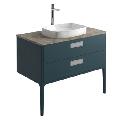Plum&clay Canaria 2 Leg Blue Bathroom Vanity Unit With Stone Countertop & Integrated Ceramic Basin (W)985mm (H)850mm from B&Q