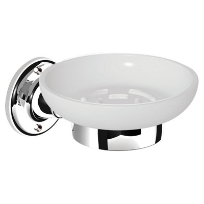 Plum&clay Kingham Wall Mounted Bathroom Soap Holder Chrome & Ceramic Dish from B&Q