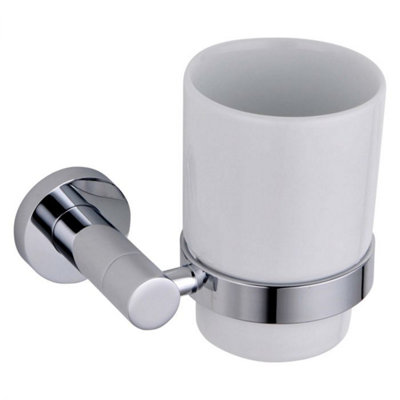 Plum&clay Ronda Wall Mounted Chrome Toothbrush Holder With Ceramic Tumbler from B&Q