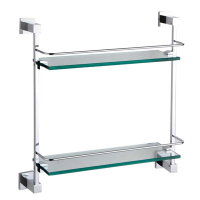 Plum&clay Tate Bathroom Wall Mounted Double Glass Shelf (W)41Cm (H)41Cm from B&Q