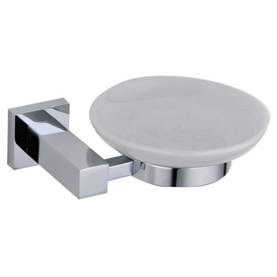 Plum&clay Tate Wall Mounted Bathroom Soap Holder Chrome & Ceramic Dish from B&Q