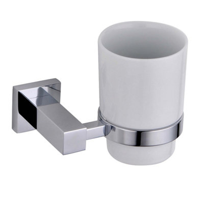 Plum&clay Tate Wall Mounted Chrome Toothbrush Holder With Ceramic Tumbler from B&Q