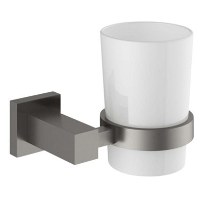 Plum&clay Tate Wall Mounted Gun Grey Toothbrush Holder With Ceramic Tumbler from B&Q