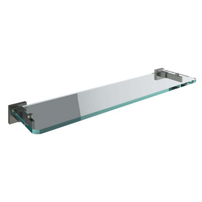 Plum&clay Tate Bathroom Wall Mounted Gun Grey Glass Shelf (W)50Cm from B&Q