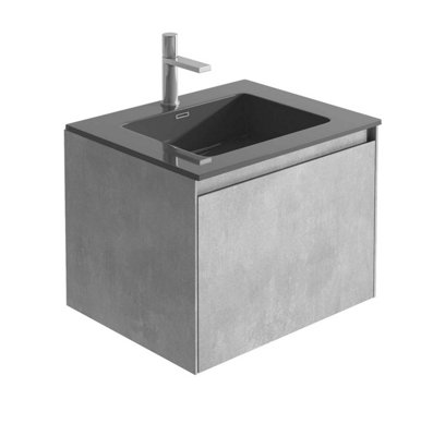 Plum&clay Rigel Concrete Wall Hung Bathroom Vanity Unit With Black Basin (W)600mm (H)450mm from B&Q