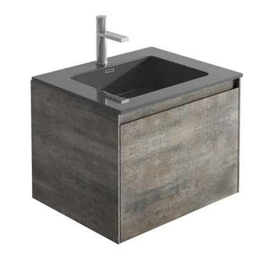 Plum&clay Rigel Metallic Wall Hung Bathroom Vanity Unit With Black Basin (W)600mm (H)450mm from B&Q