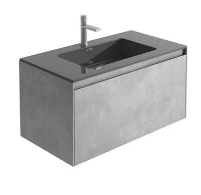 Plum&clay Rigel Concrete Wall Hung Bathroom Vanity Unit With Black Basin (W)900mm (H)450mm from B&Q