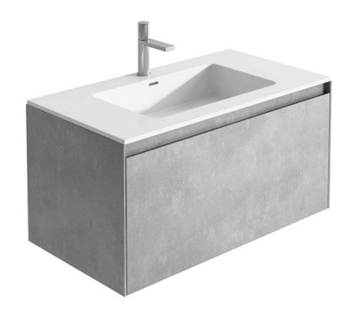 Plum&clay Rigel Concrete Wall Hung Bathroom Vanity Unit With White Basin (W)900mm (H)450mm from B&Q