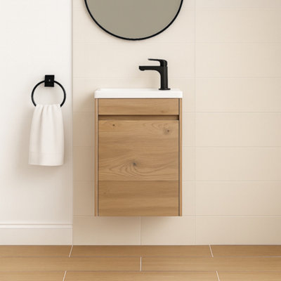 Plum&clay Rigel Natural Oak Wall Hung Cloakroom Vanity Unit With Resin Basin (W)44Cm (H)63Cm from B&Q