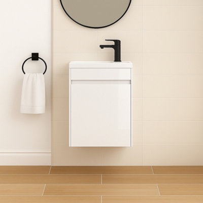 Plum&clay Rigel Gloss White Wall Hung Cloakroom Vanity Unit With Resin Basin (W)55Cm (H)63Cm from B&Q