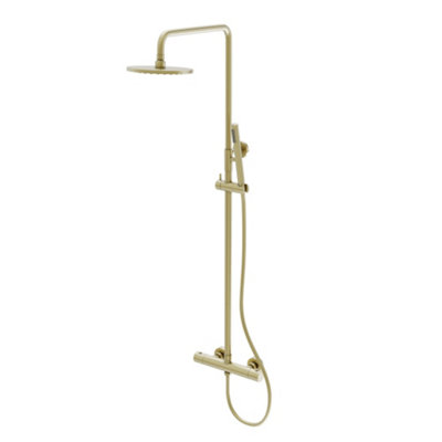 Plum&clay Emilia Brushed Gold Round Thermostatic Shower Kit With Fixed Head & Handset from B&Q