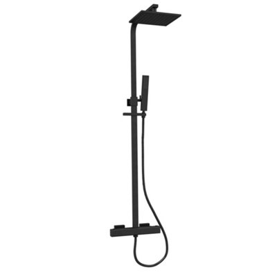 Plum&clay Alberto Matt Black Square Thermostatic Shower Kit With Fixed Head & Handset from B&Q
