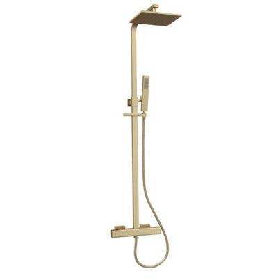 Plum&clay Alberto Brushed Gold Square Thermostatic Shower Kit With Fixed Head & Handset from B&Q