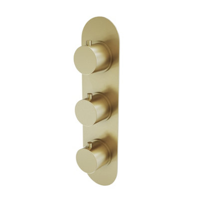 Plum&clay Emilia Round Gold Concealed Thermostatic Shower Valve Triple Control With Triple Outlet from B&Q