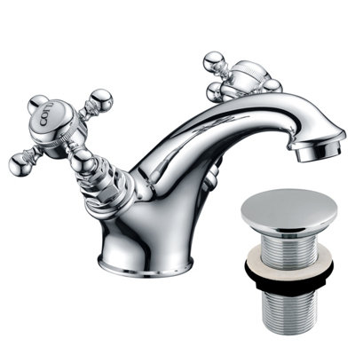 Plum&clay Georgina Traditional Chrome Deck-Mounted Basin Mono Mixer Tap With Waste from B&Q
