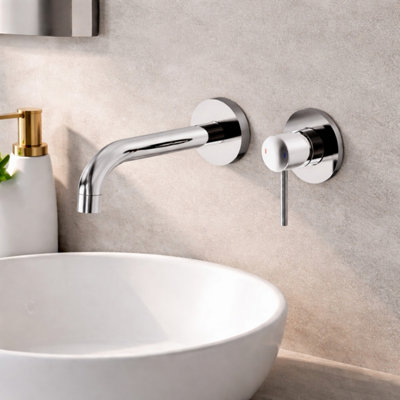 Plum&clay Emilia Polished Chrome Round Wall-Mounted Basin Mixer Tap from B&Q