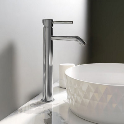 Plum&clay Emilia Polished Chrome Round Deck-Mounted Tall Basin Mono Mixer Tap from B&Q