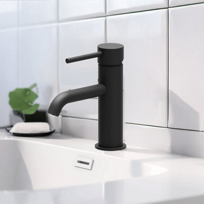 Plum&clay Emilia Matt Black Round Deck-Mounted Basin Mono Mixer Tap With Waste from B&Q