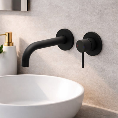 Plum&clay Emilia Matt Black Round Wall-Mounted Basin Mixer Tap from B&Q