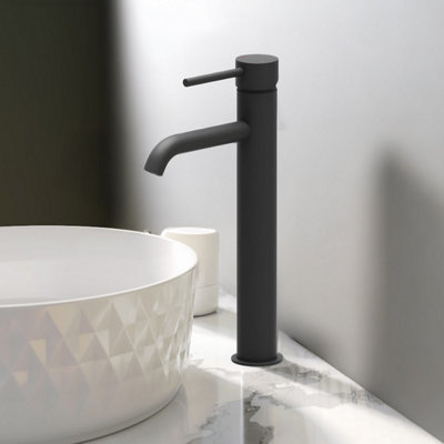 Plum&clay Emilia Matt Black Round Deck-Mounted Tall Basin Mono Mixer Tap from B&Q