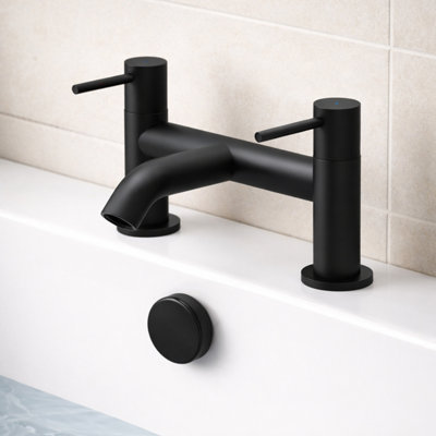 Plum&clay Emilia Matt Black Round Deck-Mounted Bath Filler Tap from B&Q
