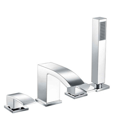 Plum&clay Stark Polished Chrome 4 Hole Deck-Mounted Bath Shower Mixer Tap With Handset from B&Q