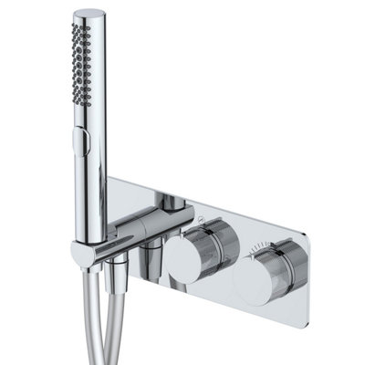 Plum&clay Carmelo Polished Chrome Wall-Mounted Bath Shower Mixer Tap With Handset from B&Q