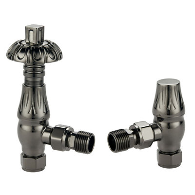 Plum&clay Pair Of Dark Nickel Decorative Metal Head Angled Radiator Valves from B&Q