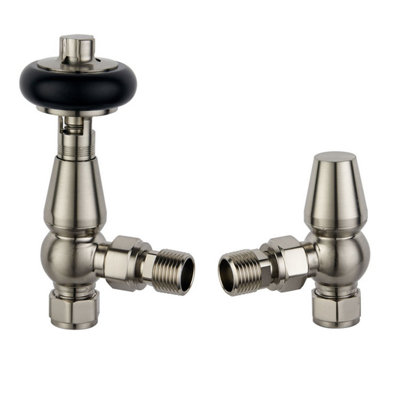 Plum&clay Pair Of Light Nickel Wooden Head Angled Thermostatic Radiator Valves from B&Q