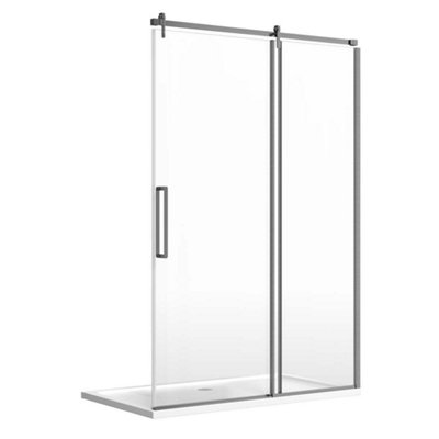 Plum&clay Jules Gun Grey Sliding Shower Door (W)1400mm from B&Q