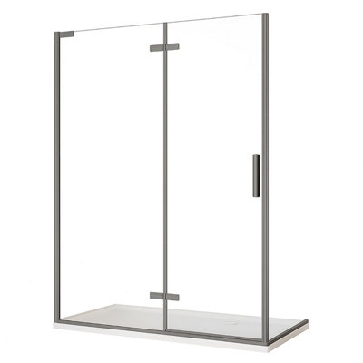 Plum&clay Lola Gun Grey Hinged Shower Door With Fixed Panel (W)1200mm from B&Q