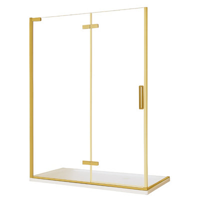 Plum&clay Lola Brushed Gold Hinged Shower Door With Fixed Panel (W)1200mm from B&Q