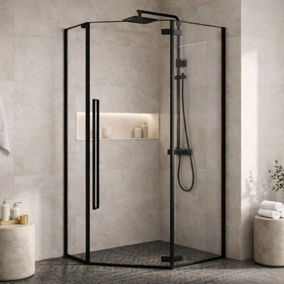Plum&clay Tulla Black Corner Hinged Shower Door (W)900mm (L)900mm from B&Q