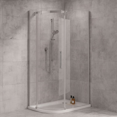 Plum&clay Solero Chrome Left Hand Single Sliding Door Offset Quadrant Enclosure (W)1200mm (D)800mm from B&Q
