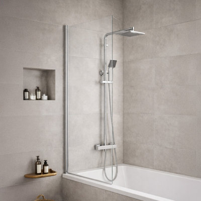 Plum&clay Memphis Chrome Single Frameless Bath Screen (W)800mm (H)1400mm from B&Q