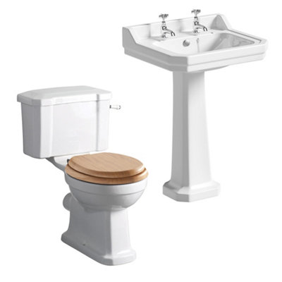 Plum&clay Violet Traditional White Close Coupled Toilet & Full Pedestal Basin Set from B&Q