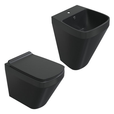 Plum&clay Bellio Modern Black Rimless Back To Wall Toilet & Wall Hung Basin Set from B&Q