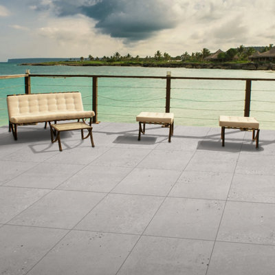 Plum&Clay Mythos Matt White Stone Effect Porcelain Outdoor Tile Pack Of 20 Tiles 10.8M² (L)600mm (W)900mm
