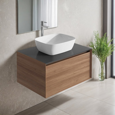 Plum&clay Matterhorn Oak Wall Hung Bathroom Vanity Unit With Black Countertop (W)600mm (H)450mm from B&Q