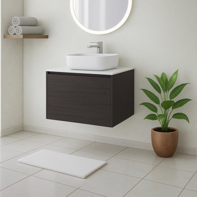 Plum&clay Matterhorn Dark Oak Wall Hung Bathroom Vanity Unit With White Countertop (W)750mm (H)450mm from B&Q