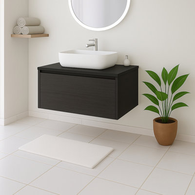 Plum&clay Matterhorn Dark Oak Wall Hung Bathroom Vanity Unit With Black Countertop (W)750mm (H)450mm from B&Q